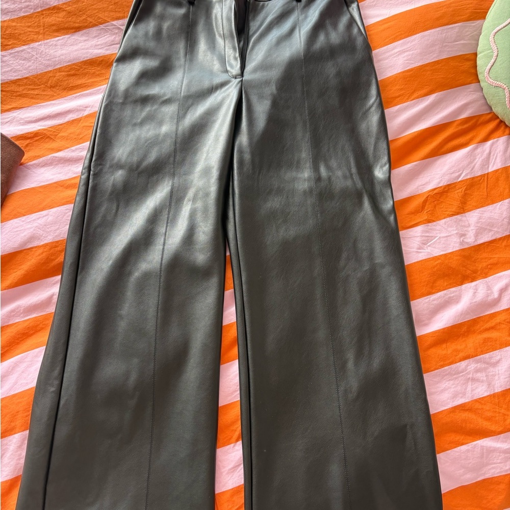 Black Faux Leather Wide-Leg Pants
